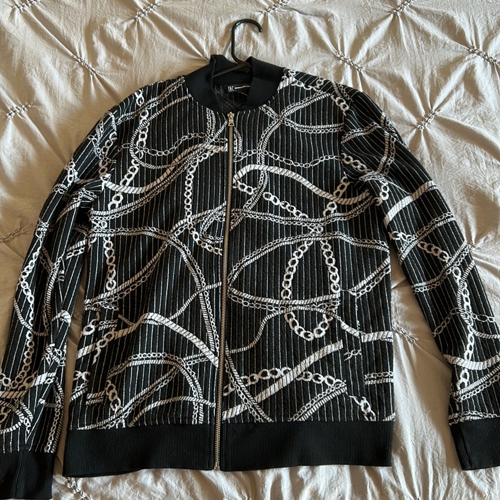 Black & white zip-up sweater